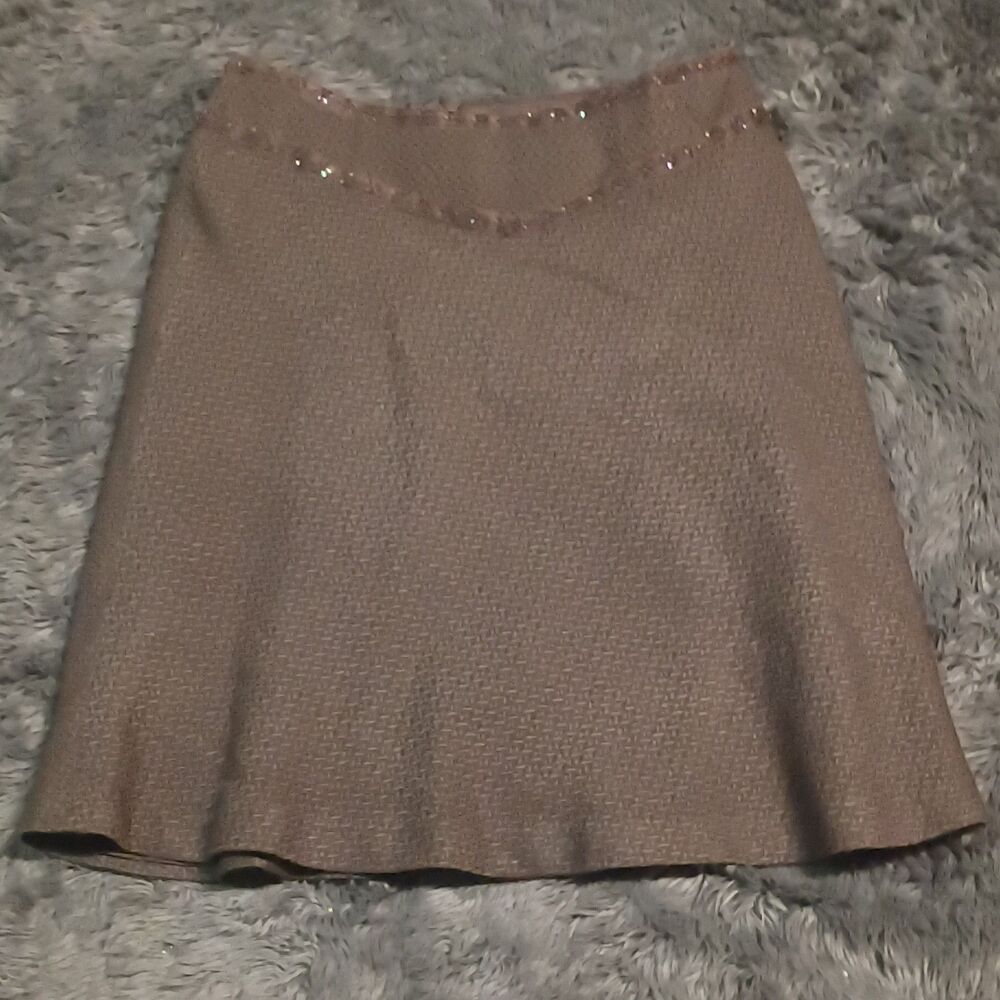 Worthington Women's Brown Tweed Beaded A-Line Knee Length Skirt Size 10 Lined